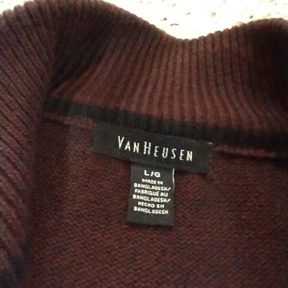 Size L mens burgundy black zip up cardigan - Picture 8 of 13